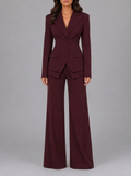 Burgundy Three Piece Wide Leg Trouser Suit