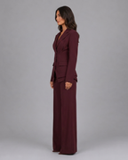 Burgundy Three Piece Wide Leg Trouser Suit
