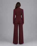Burgundy Three Piece Wide Leg Trouser Suit