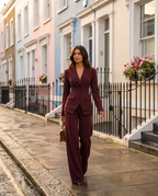 Burgundy Three Piece Wide Leg Trouser Suit