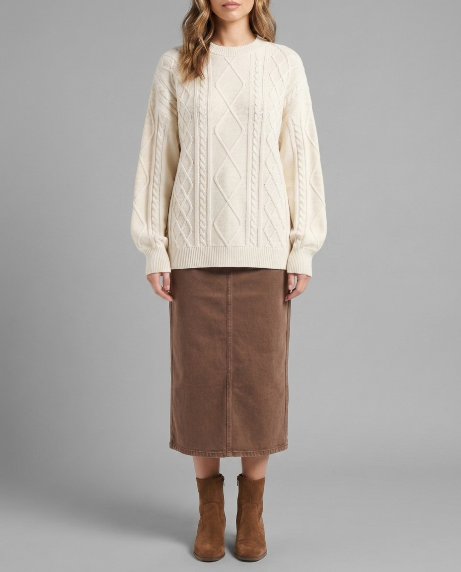 Cream Cable Knit Crew Neck Jumper