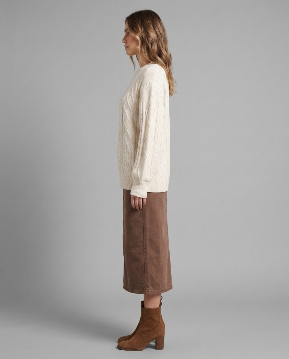 Cream Cable Knit Crew Neck Jumper