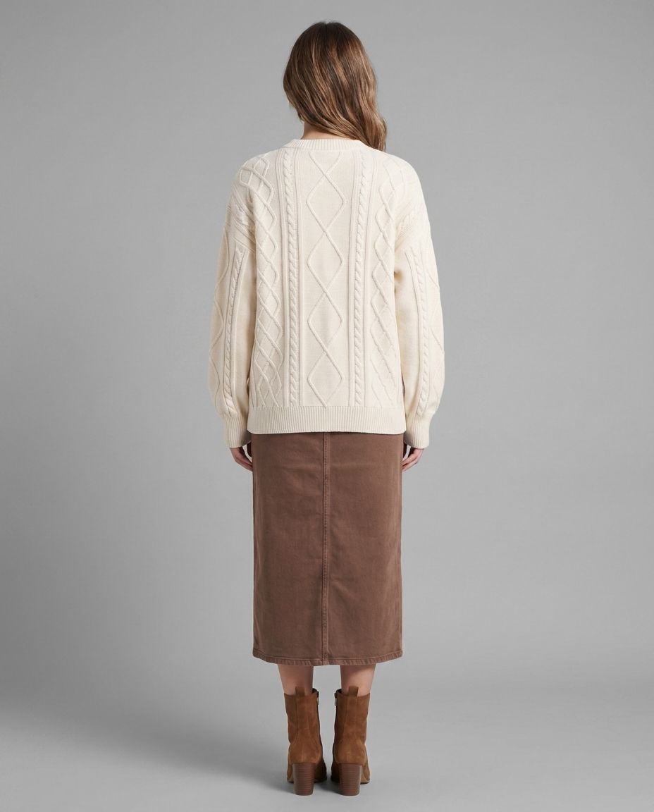 Cream Cable Knit Crew Neck Jumper