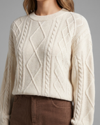 Cream Cable Knit Crew Neck Jumper
