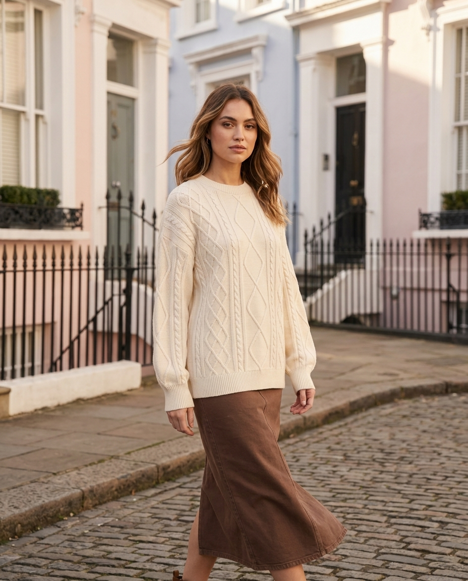 Cream Cable Knit Crew Neck Jumper