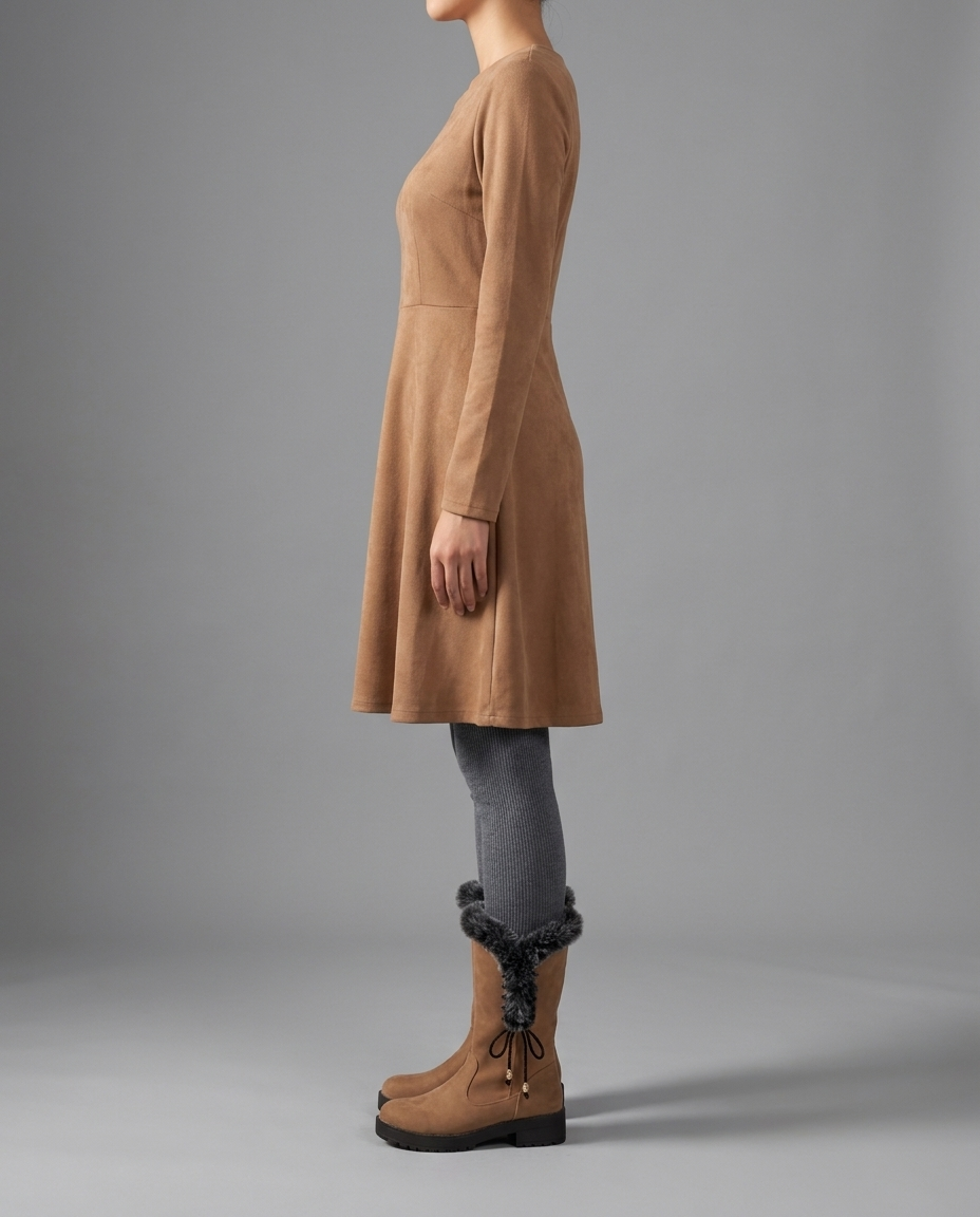 Tan Suede Faux Fur Trim Knee High Boots