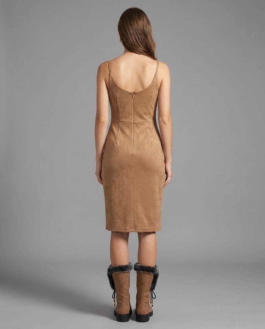 Tan Suede Faux Fur Trim Knee High Boots