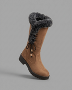 Tan Suede Faux Fur Trim Knee High Boots