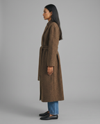 Brown Wool Blend Belted Wrap Coat