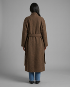 Brown Wool Blend Belted Wrap Coat