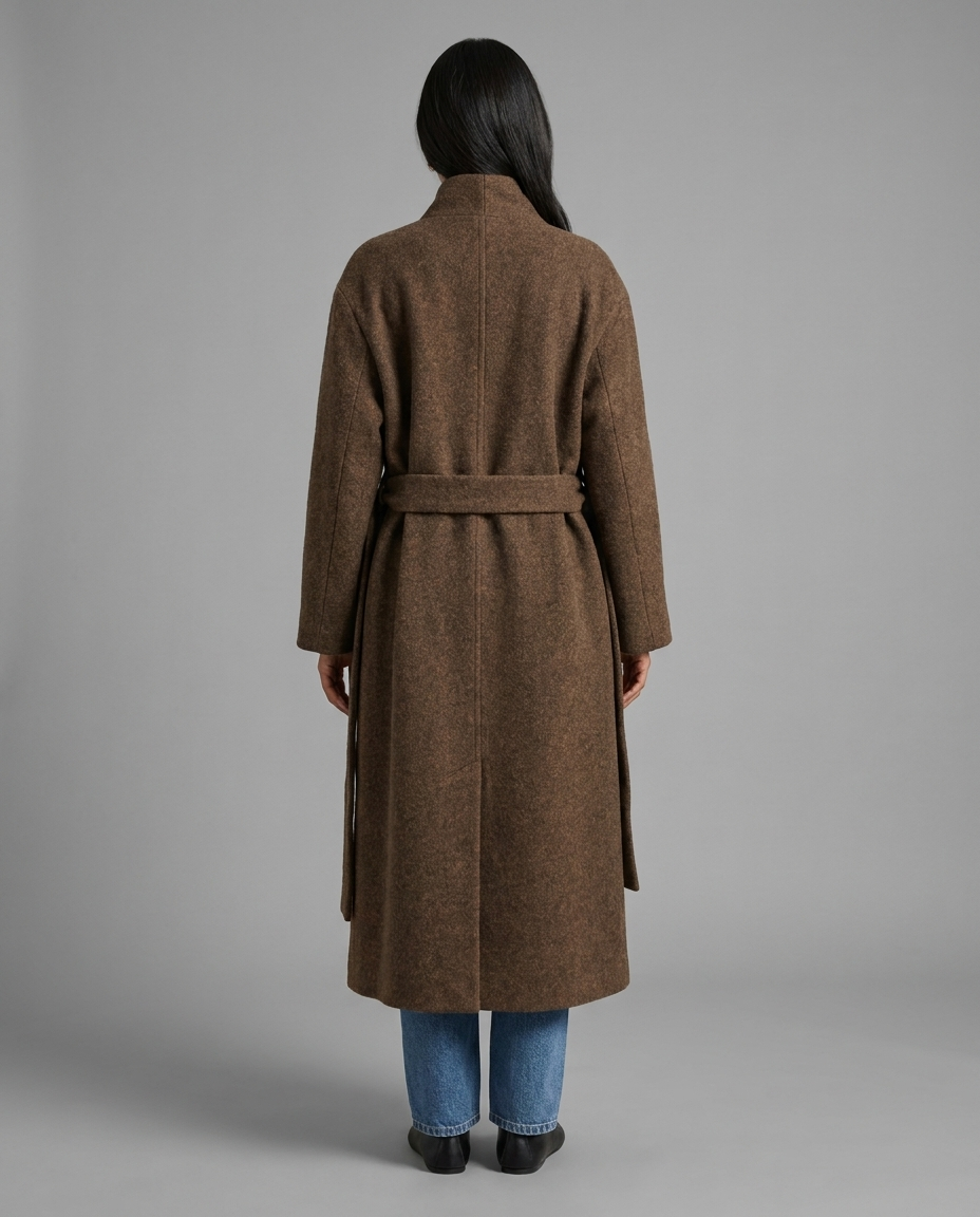 Brown Wool Blend Belted Wrap Coat