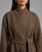Brown Wool Blend Belted Wrap Coat