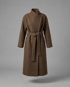 Brown Wool Blend Belted Wrap Coat