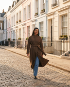 Brown Wool Blend Belted Wrap Coat