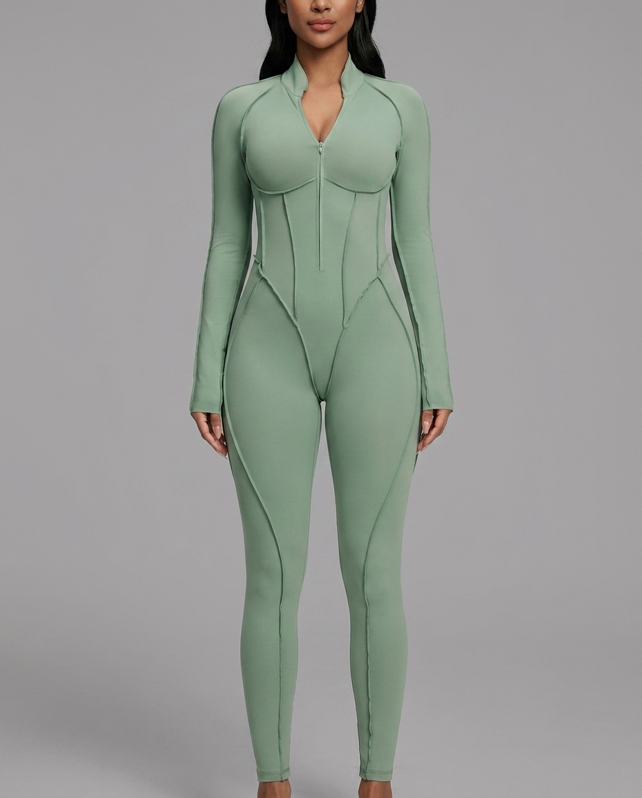 Sage Green Long Sleeve Corset Jumpsuit