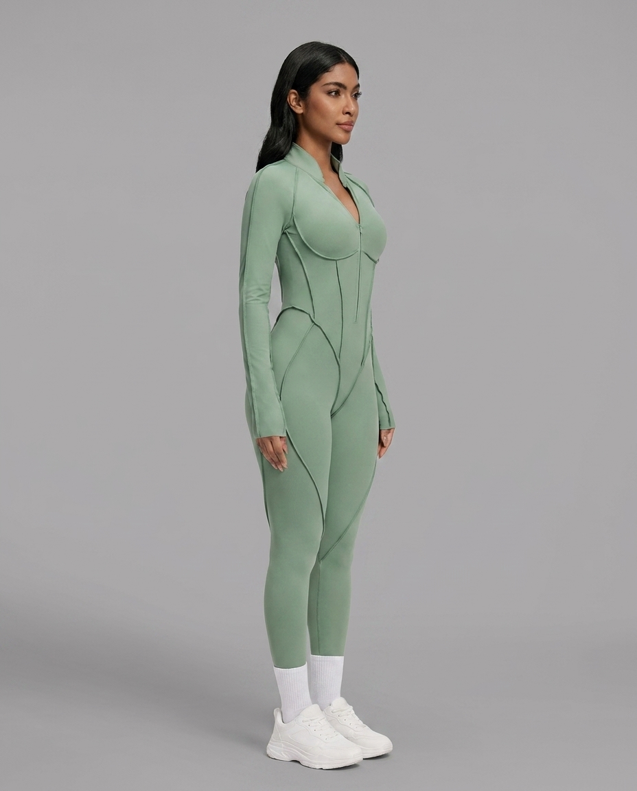 Sage Green Long Sleeve Corset Jumpsuit
