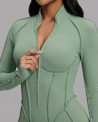 Sage Green Long Sleeve Corset Jumpsuit