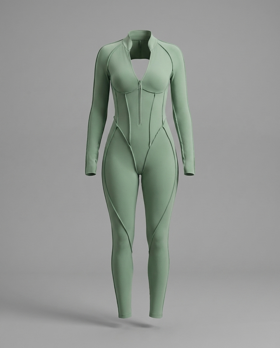 Sage Green Long Sleeve Corset Jumpsuit
