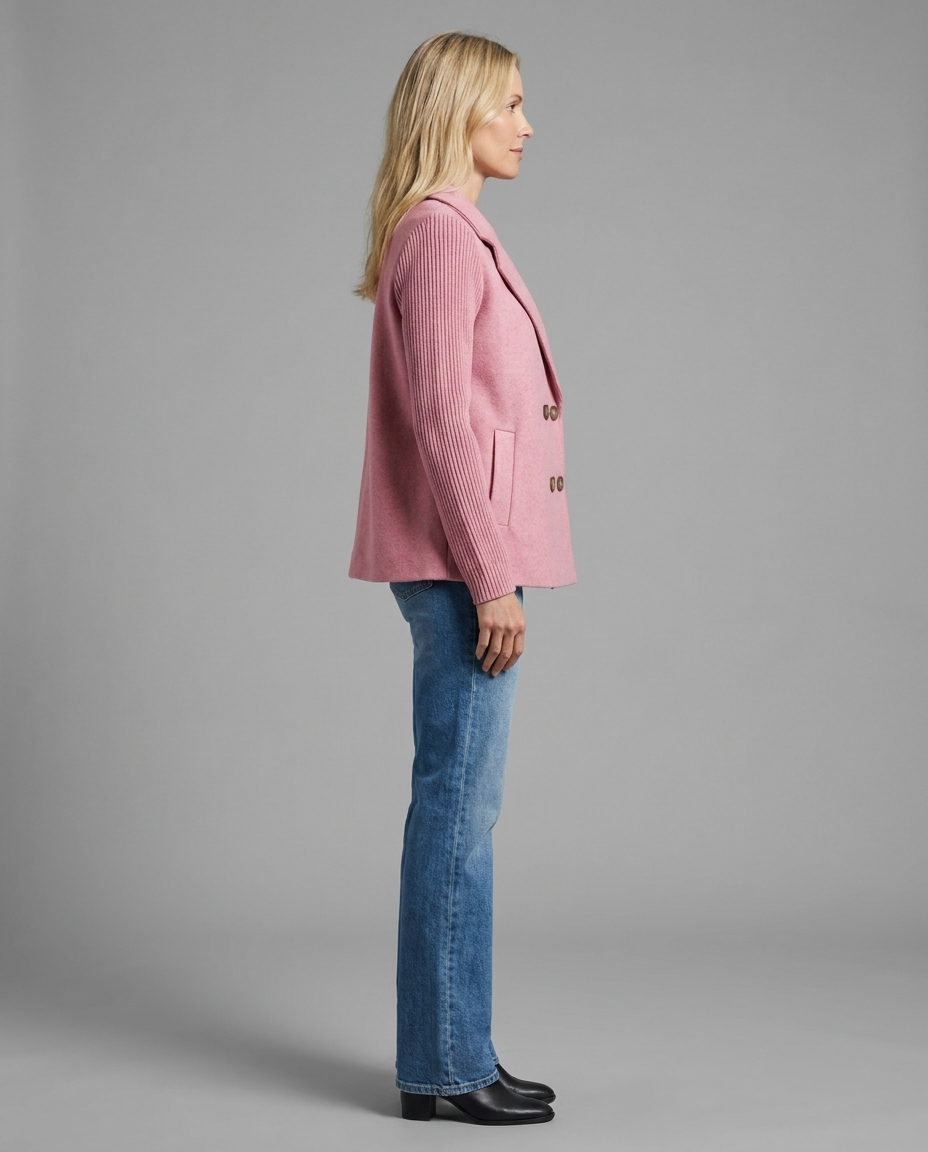 Pink Wool Blend Double Breasted Knitted Sleeve Jacket