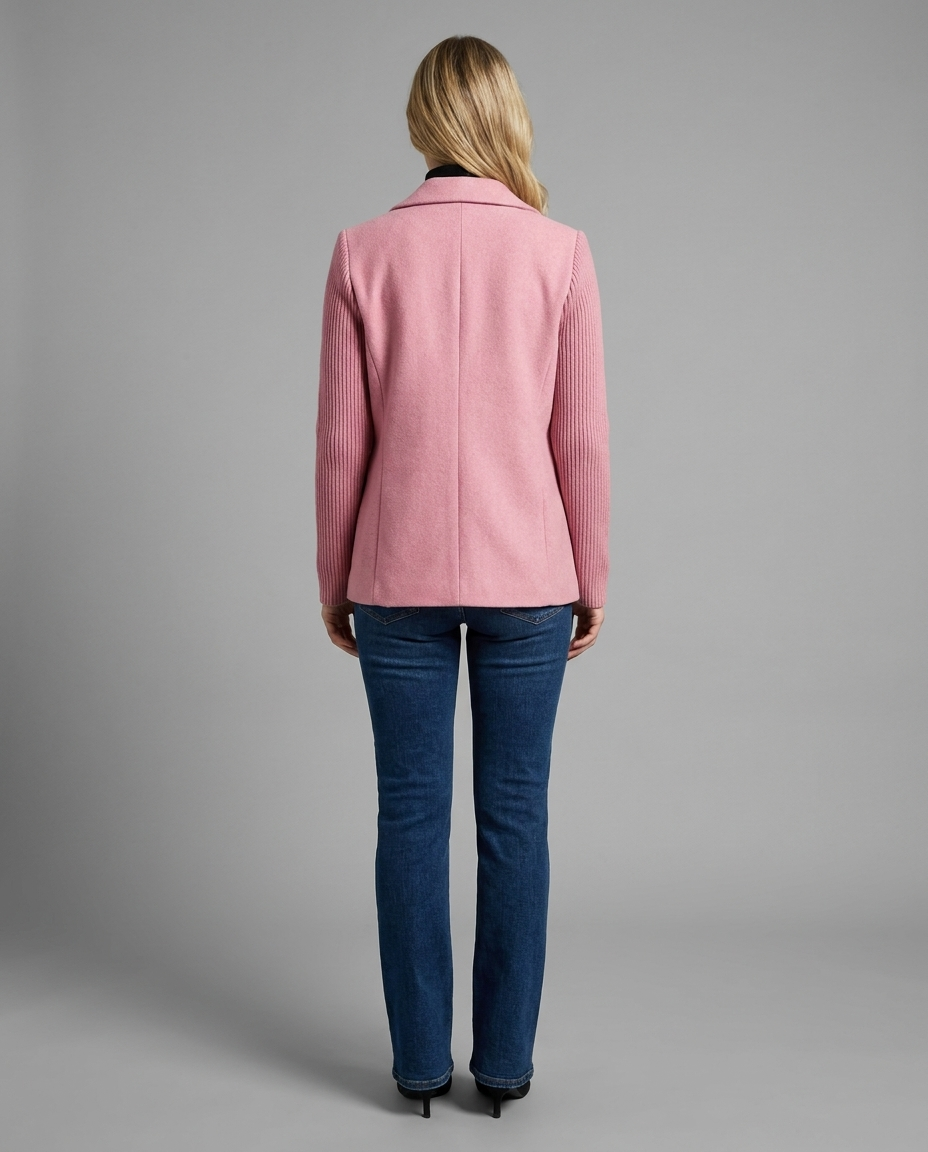 Pink Wool Blend Double Breasted Knitted Sleeve Jacket