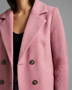 Pink Wool Blend Double Breasted Knitted Sleeve Jacket
