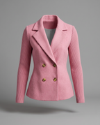 Pink Wool Blend Double Breasted Knitted Sleeve Jacket