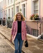 Pink Wool Blend Double Breasted Knitted Sleeve Jacket