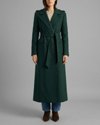 Green Wool Blend Belted Maxi Coat