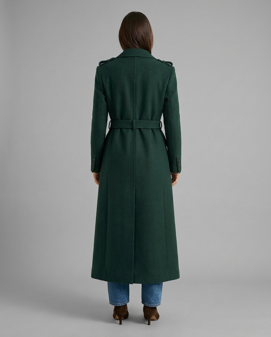 Green Wool Blend Belted Maxi Coat