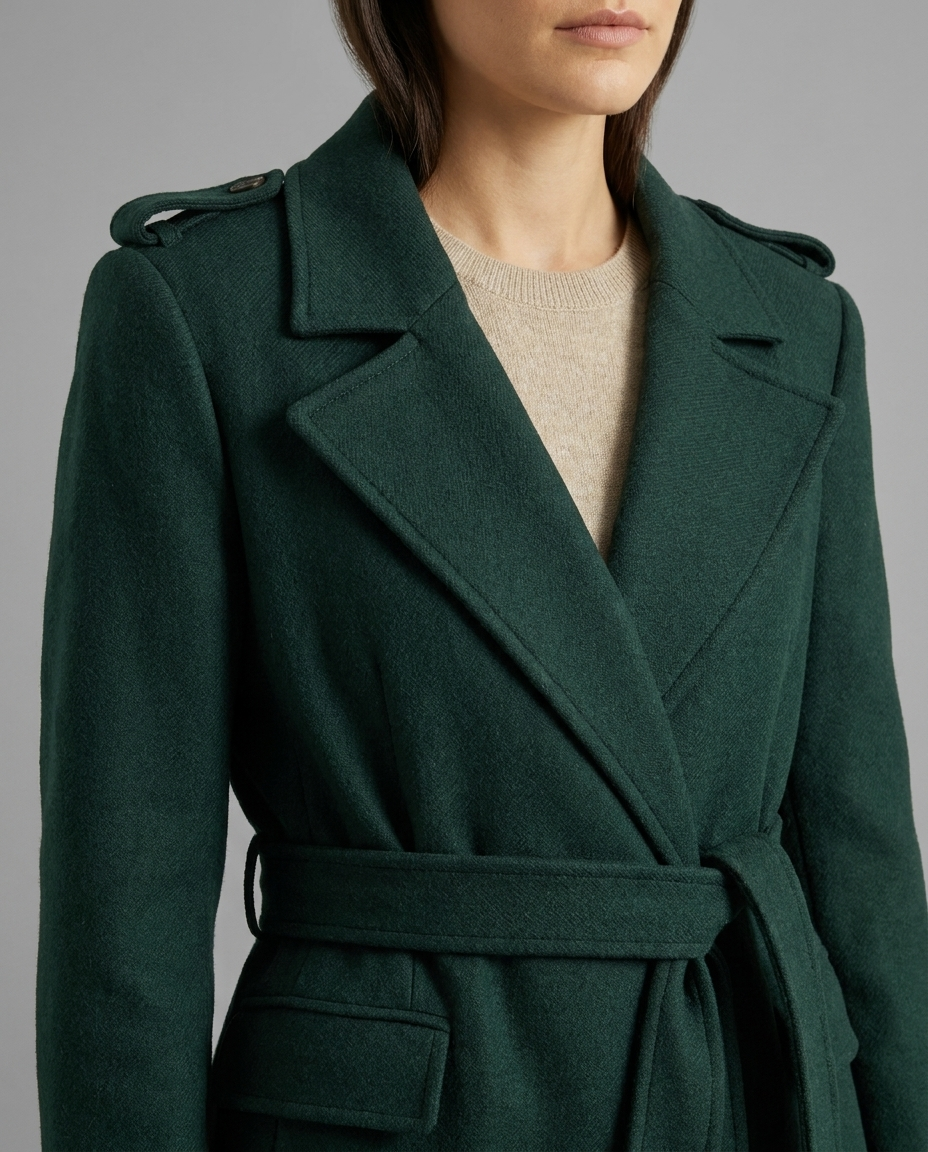 Green Wool Blend Belted Maxi Coat