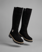Black Suede Knee High Chunky Boots