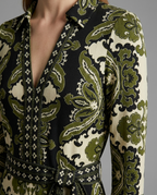 Green Paisley Print Jersey Midi Dress