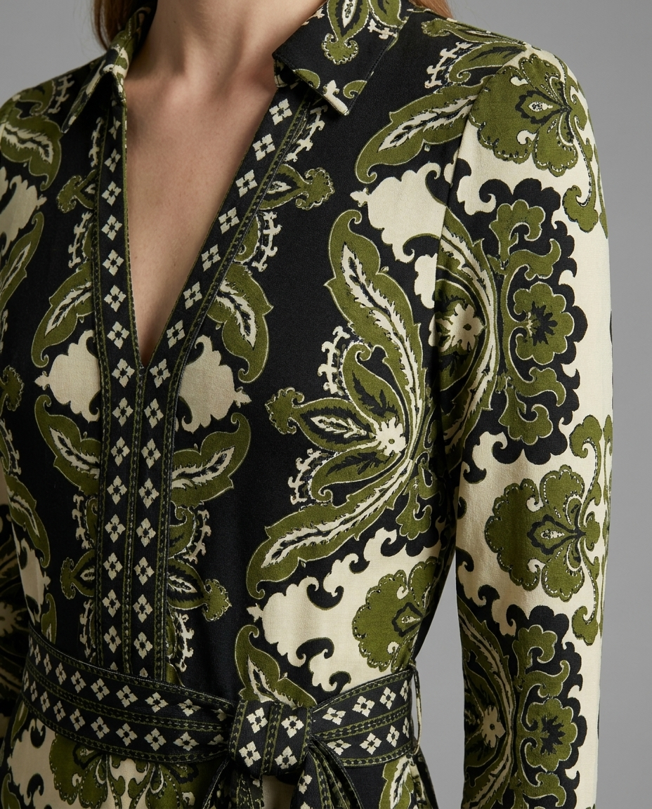 Green Paisley Print Jersey Midi Dress