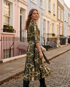 Green Paisley Print Jersey Midi Dress