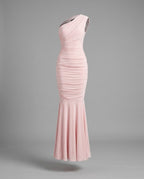 Pink One Shoulder Fishtail Maxi Dress