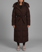 Chocolate Brown Longline Hooded Puffer Coat