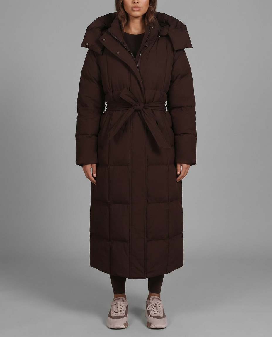 Chocolate Brown Longline Hooded Puffer Coat