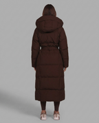 Chocolate Brown Longline Hooded Puffer Coat