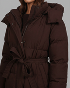Chocolate Brown Longline Hooded Puffer Coat
