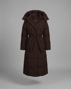 Chocolate Brown Longline Hooded Puffer Coat
