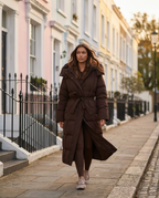 Chocolate Brown Longline Hooded Puffer Coat