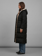 Black Longline Borg Lined Hooded Puffer Coat