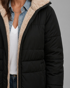 Black Longline Borg Lined Hooded Puffer Coat