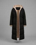 Black Longline Borg Lined Hooded Puffer Coat