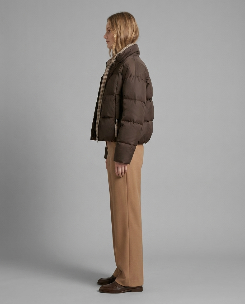 Chocolate Brown Cropped Reversible Puffer Jacket