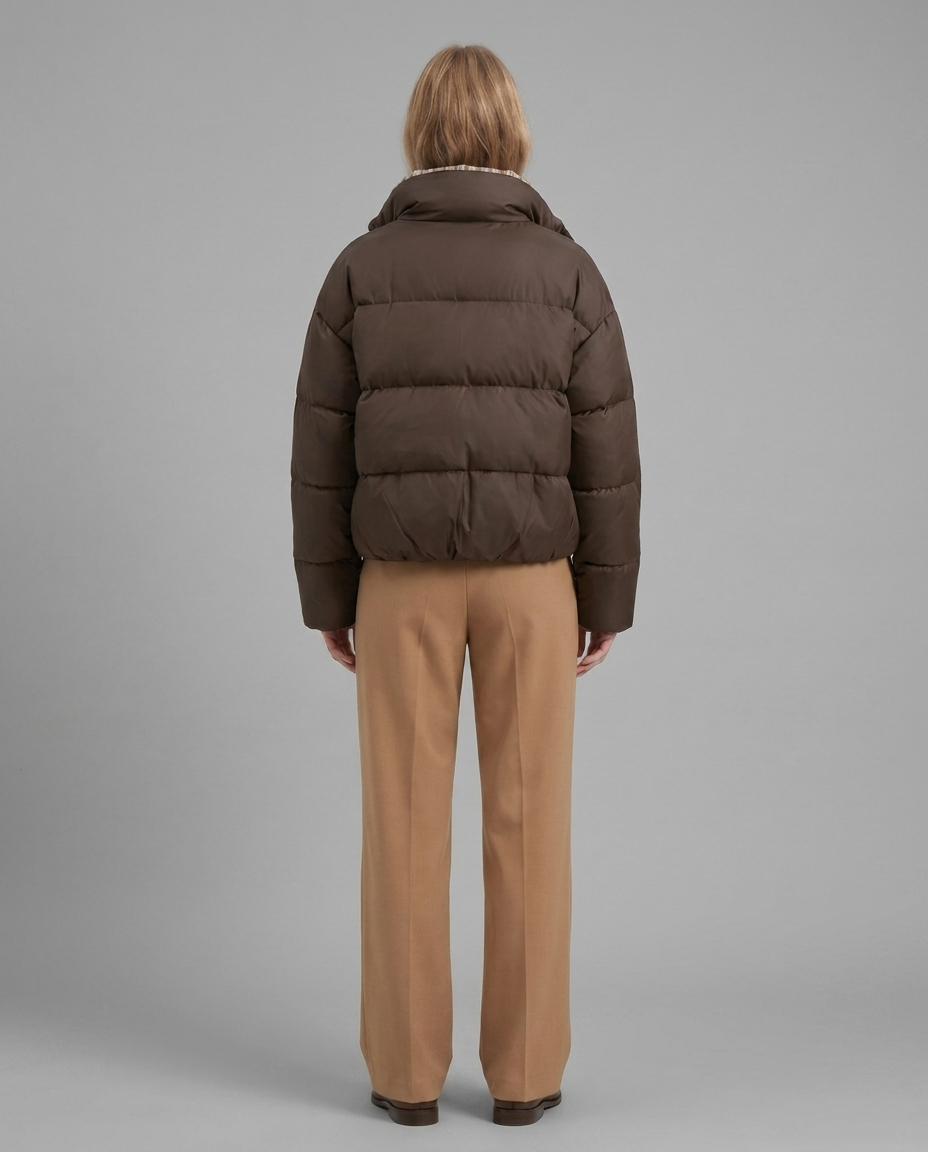 Chocolate Brown Cropped Reversible Puffer Jacket