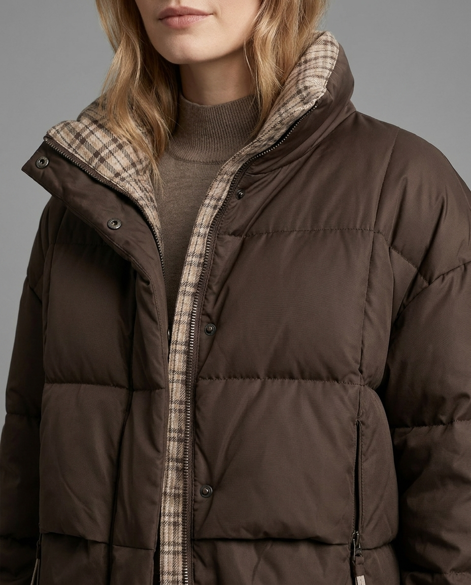 Chocolate Brown Cropped Reversible Puffer Jacket