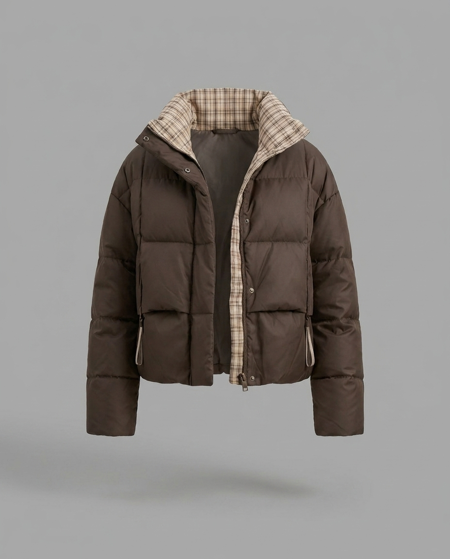 Chocolate Brown Cropped Reversible Puffer Jacket