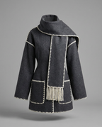 Charcoal Grey Wool Blend Scarf Jacket