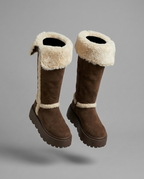 Brown Suede Faux Fur Lined Knee High Boots